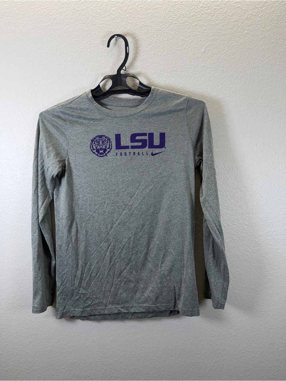 Nike Kids Long-Sleeve LSU Football Tee in Gray and Purple